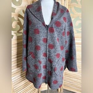 Cut Loose Zip-Up Cardigan Wool Blend Gray Polka Dot Swing Sweater Lagenlook S/M